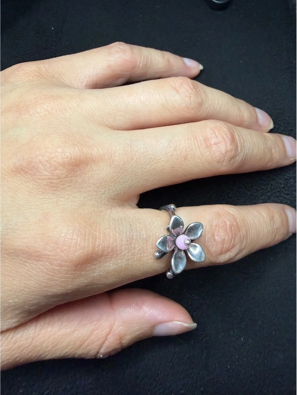 James Avery Retired Sterling Silver Spring Blossom Flower Pink Bead Ring